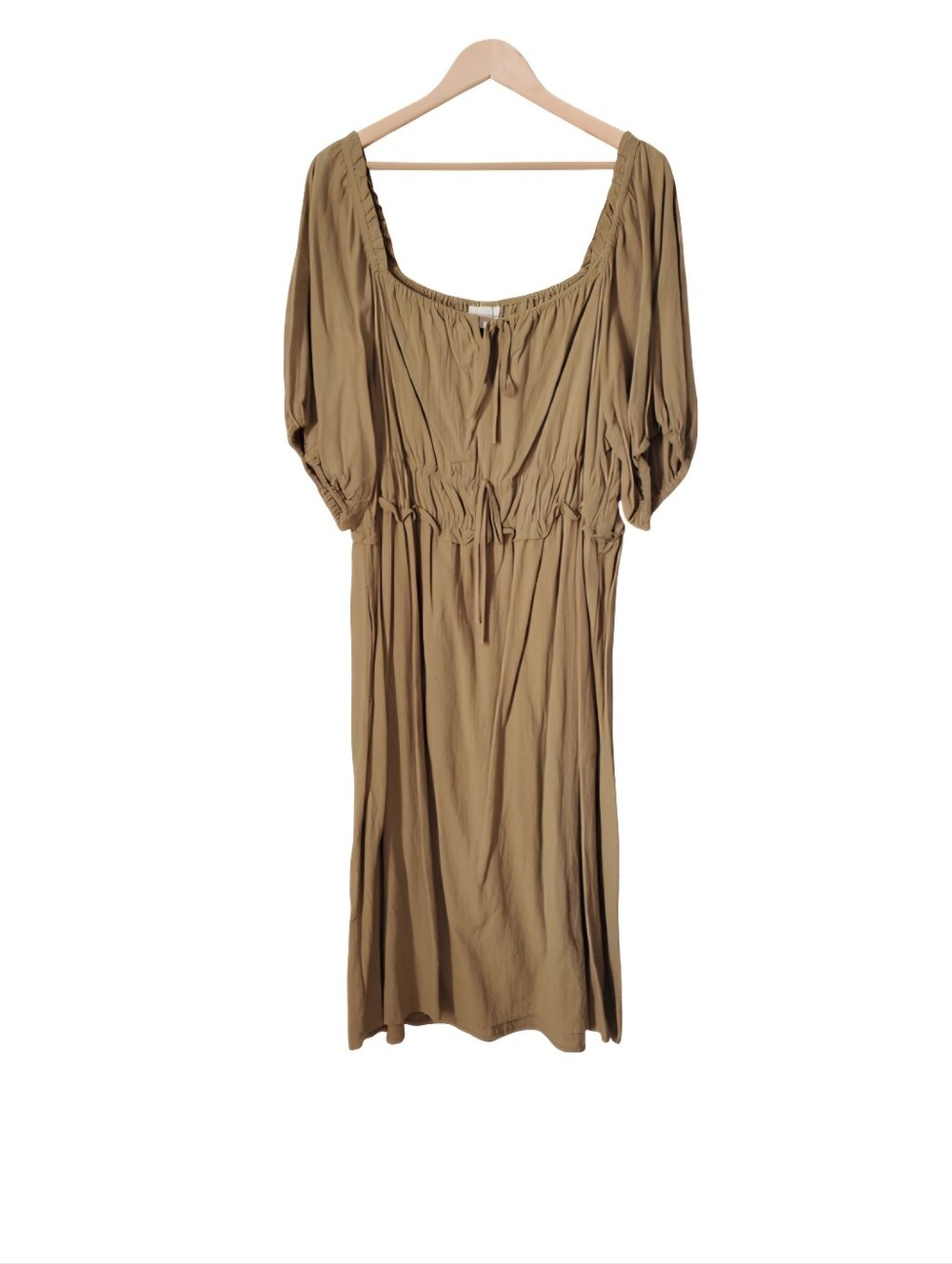 Women's Tan Peasant Midi Dress - Lightweight Boho Style